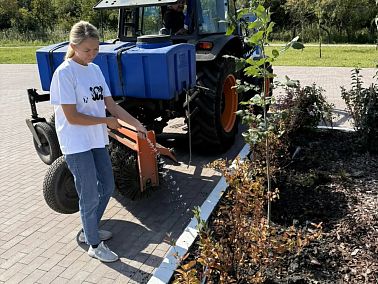 В Копейске ухаживают за молодыми растениями в парке Победы